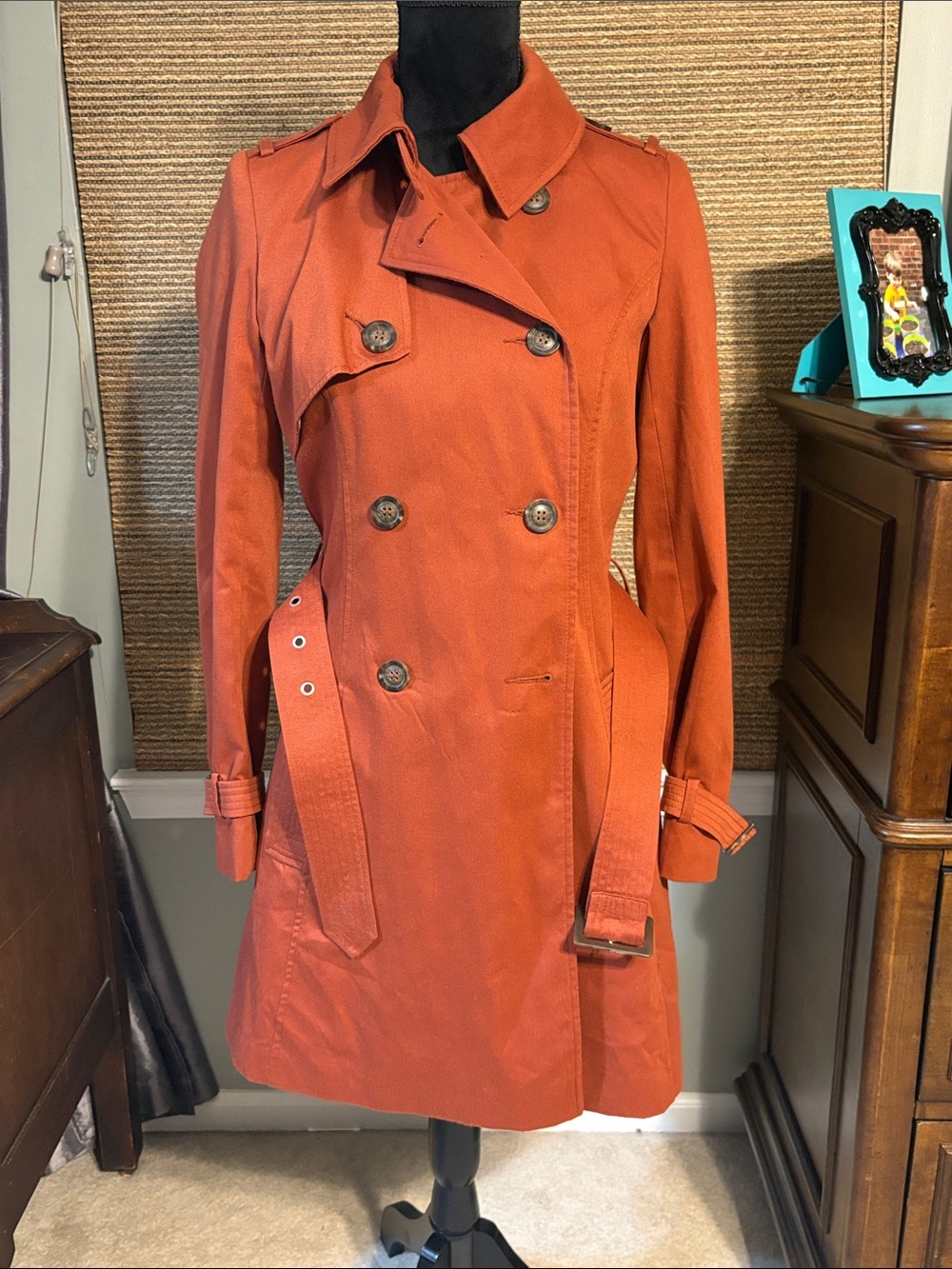 ASOS Double-Breasted Trench Coat in Rust